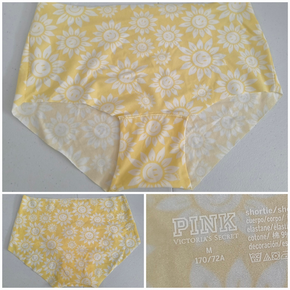 Victoria's Secret Pink Yellow Sunflower Face High-Waisted BoyShorts/boxers Med